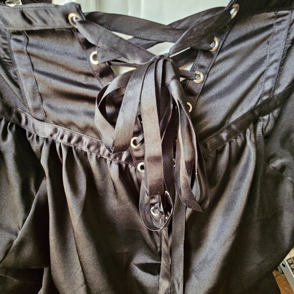 NWT Black Silk Equestrian Victorian Corset Bustle Skirt SMALL - Picture 6 of 16